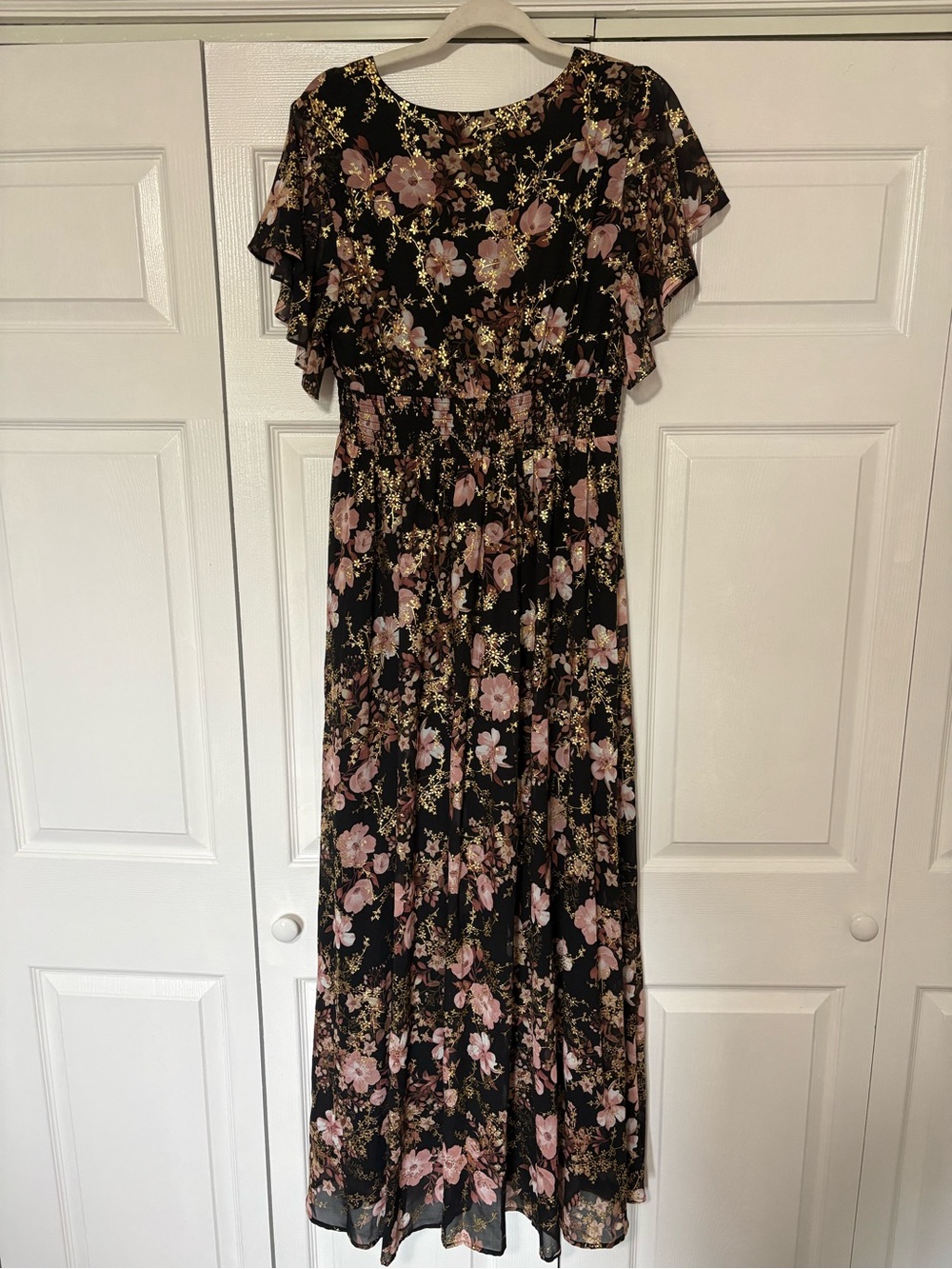 Baltic Born Black Maxi Dress with Pink Floral and Gold Accents NWT - Picture 3 of 4